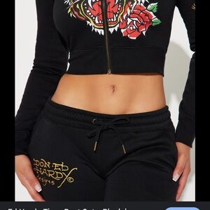 Ed Hardy Black Cropped Hoodie and Joggers Set